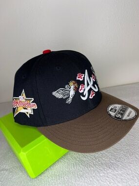 Black & Brown Embroidered Snapback Hat with Bird and Script
